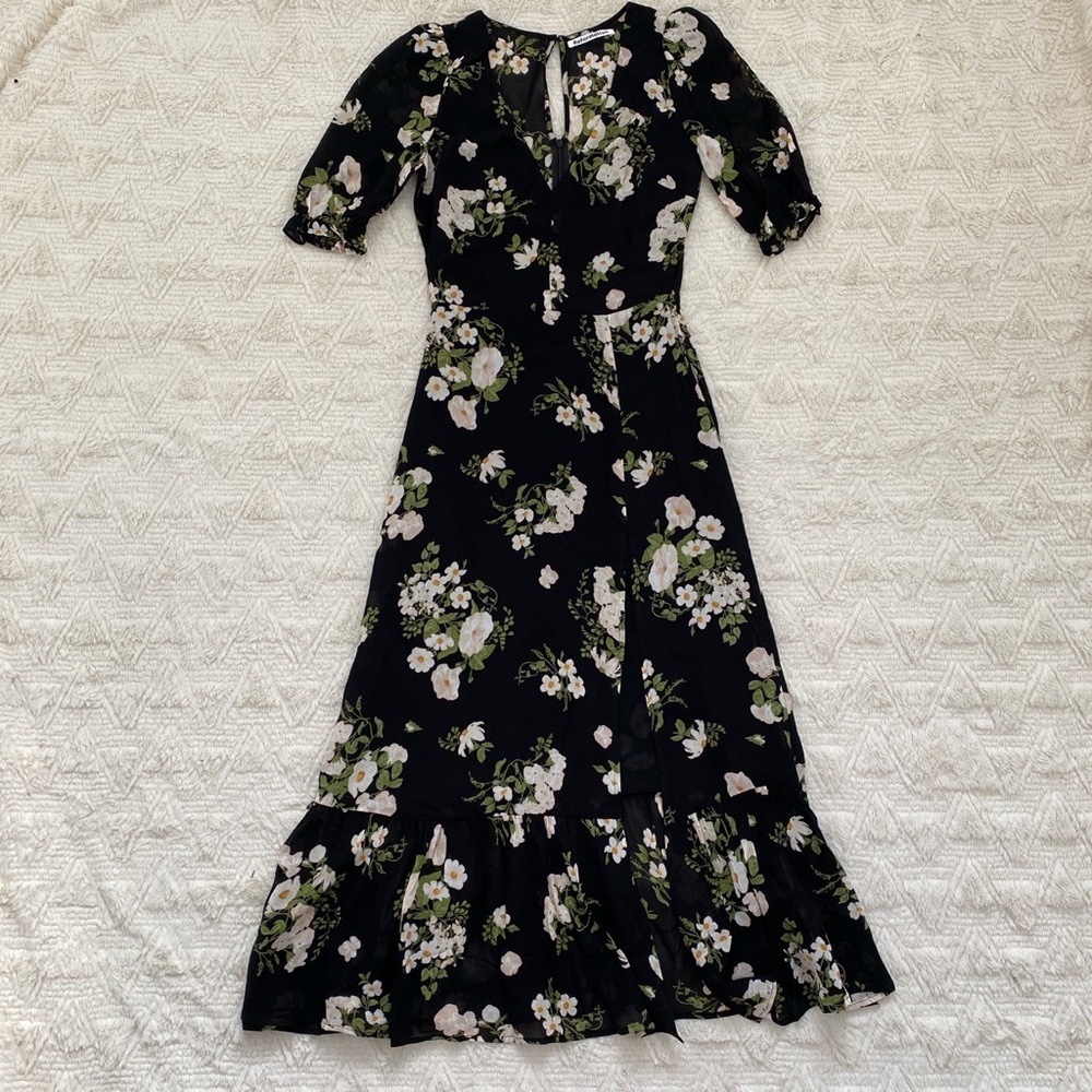 Reformation black floral Nantes midi dress with slit